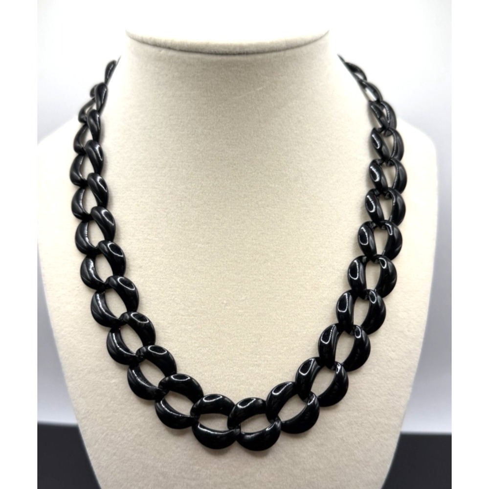 Vintage Napier Chunky Black Chain Necklace 18" Gold Tone Clasp 80s Statement